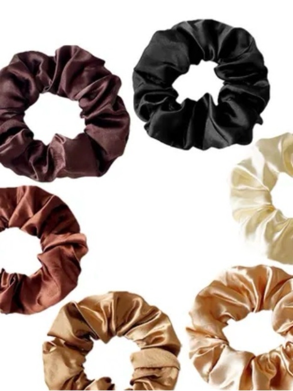 Satin Hair Scrunchie Set - Black, Brown, Cream, Tan